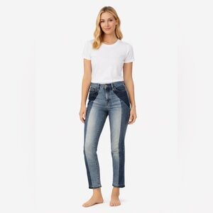 American Eagle Colorblock Patchwork Jeans Size 2 High Rise Jegging Crop Two Tone